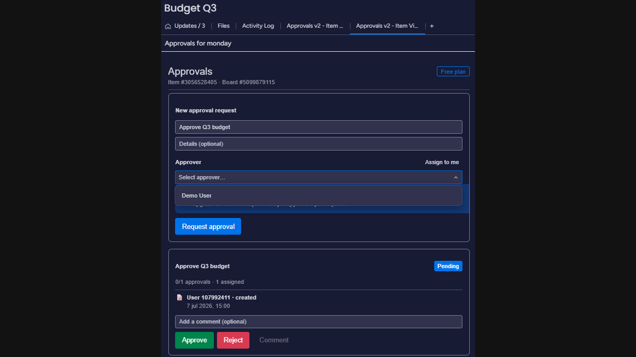 New approval request form with the approver people-picker open
